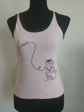 No Boundaries Light Pink Tank with Black Trim & Puppy Graphic
